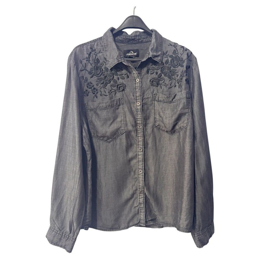 Vintage Jordache‎ Button Down Shirt charcoal XXL Lyocell